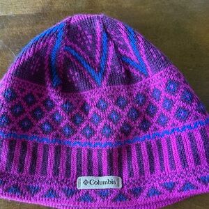 Columbia Omni Heat Pink & Blue Knit Beanie, Fleece lined, Warm
